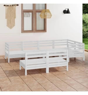 7-tlg. Garten-Lounge-Set Massivholz Kiefer Weiss
