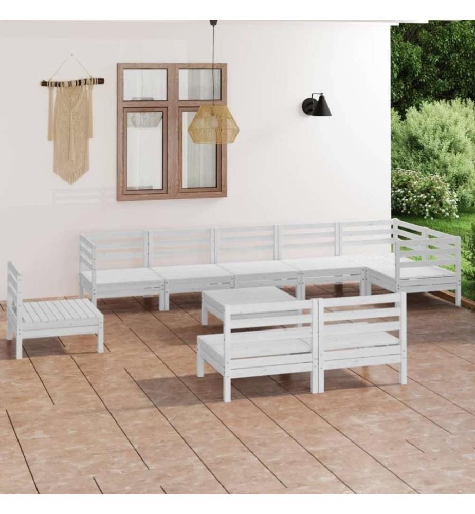 10-tlg. Garten-Lounge-Set Massivholz Kiefer Weiss