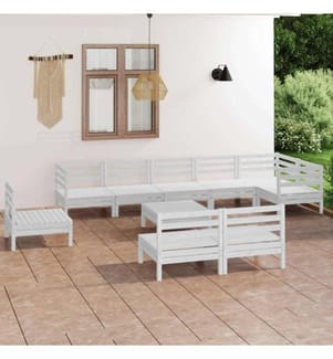 10-tlg. Garten-Lounge-Set Massivholz Kiefer Weiss