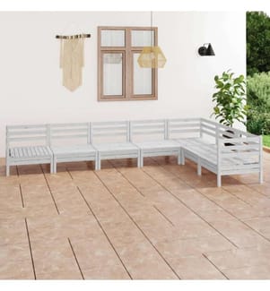 7-tlg. Garten-Lounge-Set Massivholz Kiefer Weiss