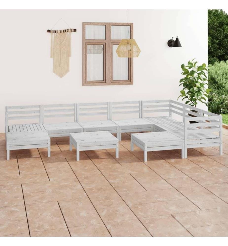 10-tlg. Garten-Lounge-Set Massivholz Kiefer Weiss