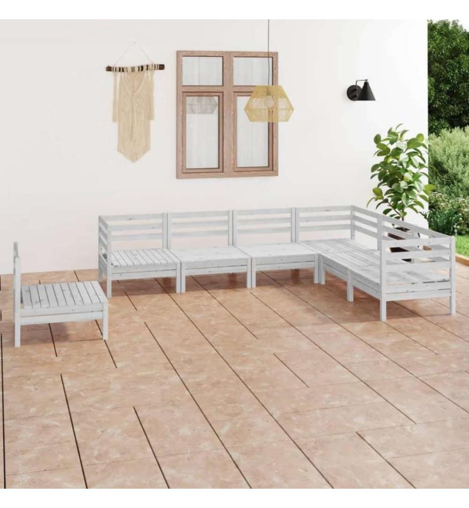 7-tlg. Garten-Lounge-Set Massivholz Kiefer Weiss