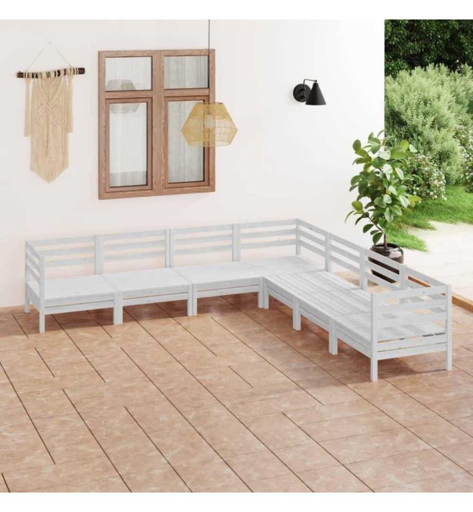 7-tlg. Garten-Lounge-Set Massivholz Kiefer Weiss