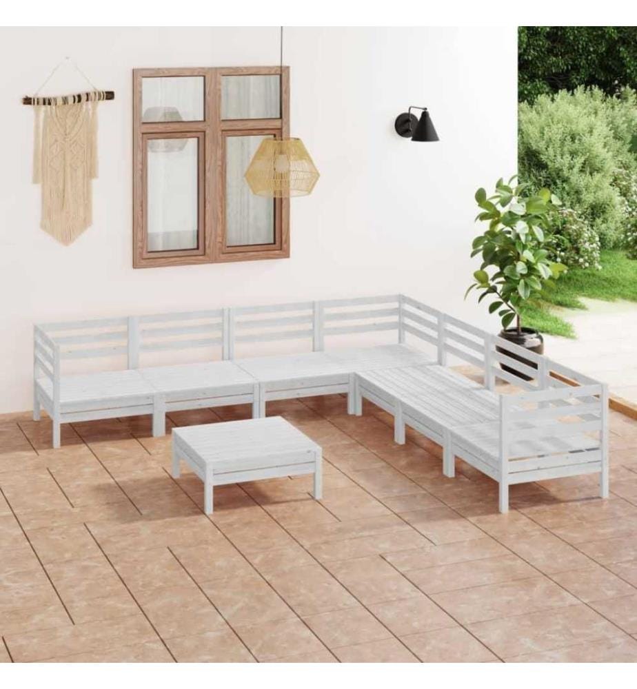 8-tlg. Garten-Lounge-Set Massivholz Kiefer Weiss