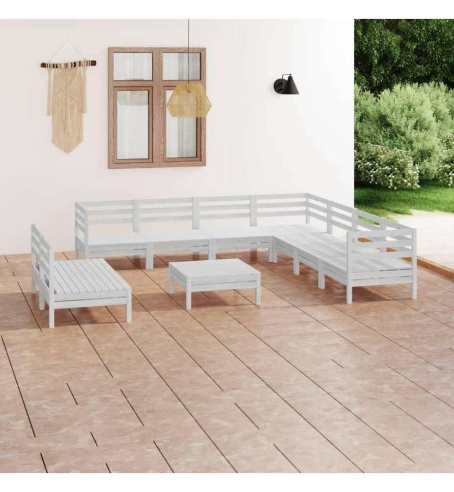 10-tlg. Garten-Lounge-Set Massivholz Kiefer Weiss