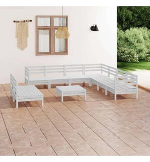 10-tlg. Garten-Lounge-Set Massivholz Kiefer Weiss