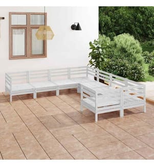 8-tlg. Garten-Lounge-Set Massivholz Kiefer Weiss