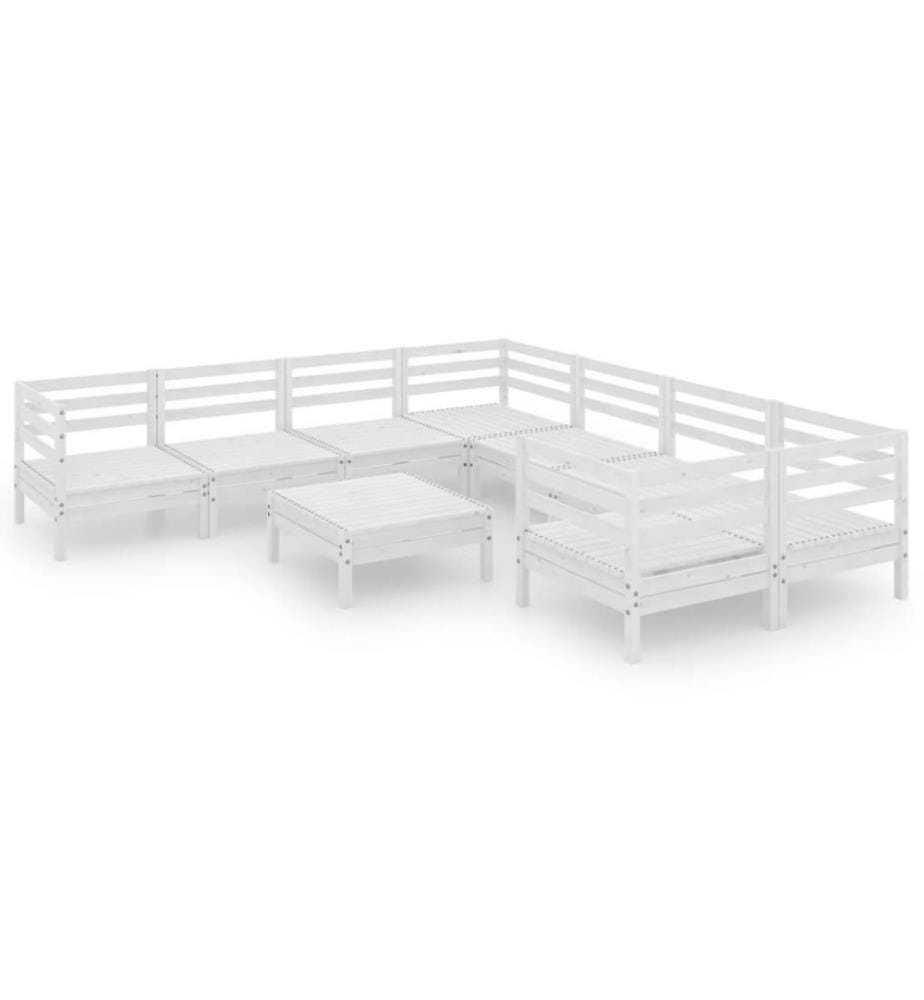 9-tlg. Garten-Lounge-Set Weiss Massivholz Kiefer