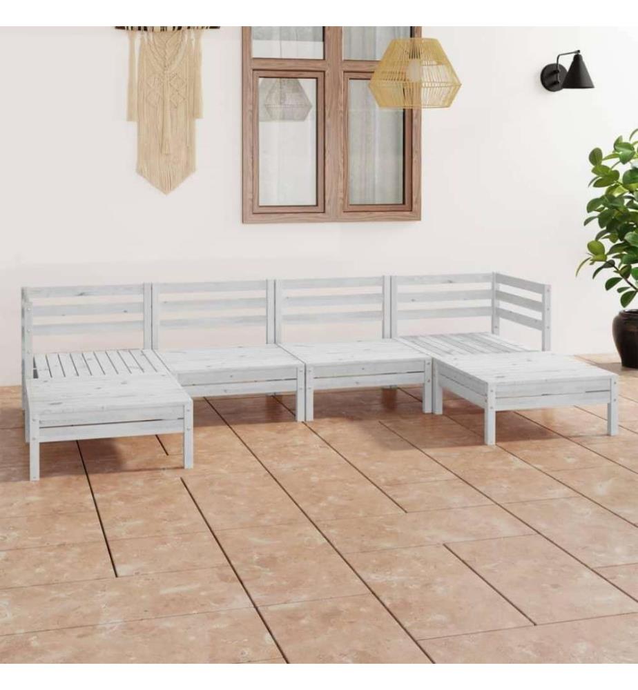 6-tlg. Garten-Lounge-Set Weiss Massivholz Kiefer