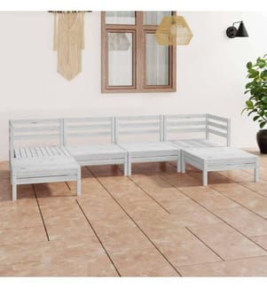 6-tlg. Garten-Lounge-Set Weiss Massivholz Kiefer