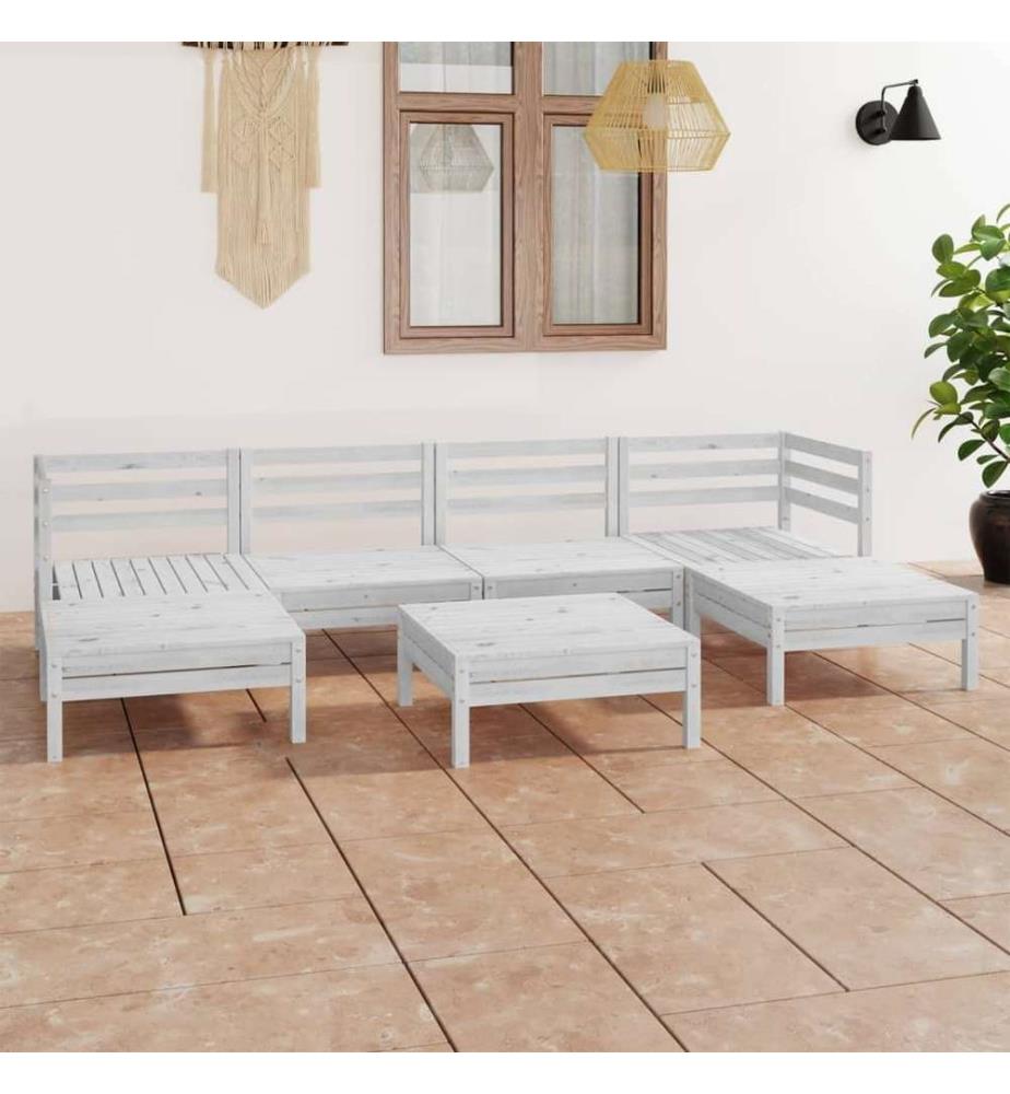 7-tlg. Garten-Lounge-Set Weiss Massivholz Kiefer