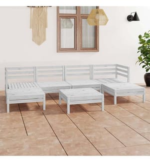 7-tlg. Garten-Lounge-Set Weiss Massivholz Kiefer