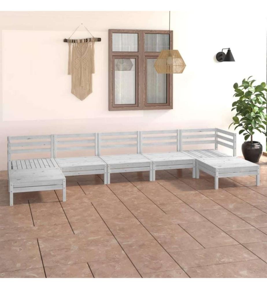 7-tlg. Garten-Lounge-Set Weiss Massivholz Kiefer