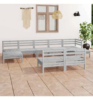 9-tlg. Garten-Lounge-Set Weiss Massivholz Kiefer