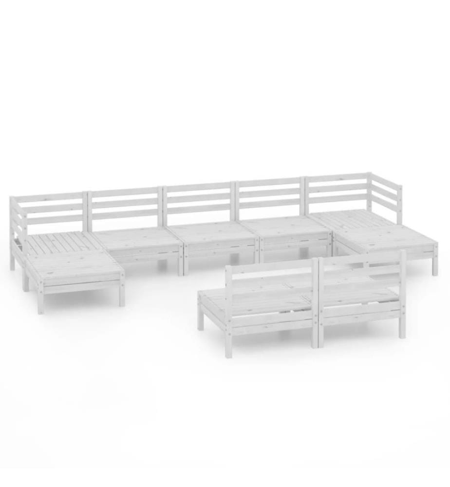 9-tlg. Garten-Lounge-Set Weiss Massivholz Kiefer