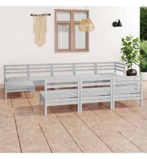 10-tlg. Garten-Lounge-Set Weiss Kiefer Massivholz
