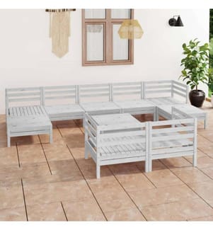 10-tlg. Garten-Lounge-Set Weiss Massivholz Kiefer