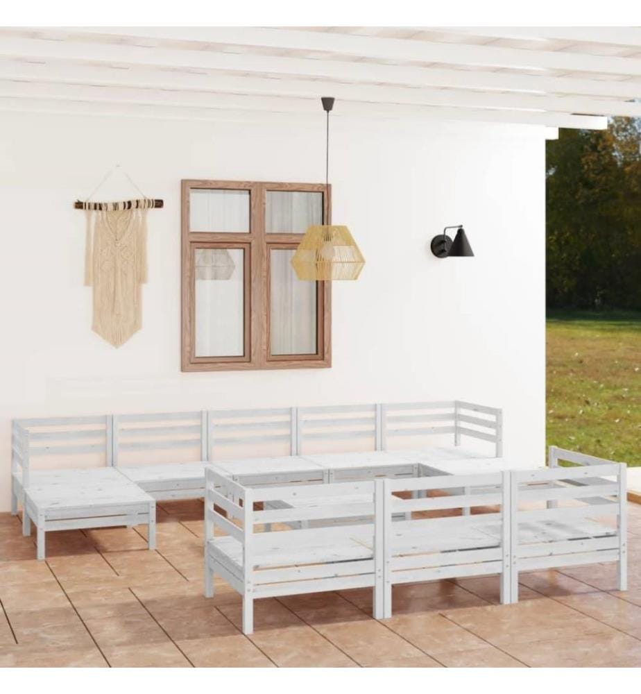11-tlg. Garten-Lounge-Set Weiss Massivholz Kiefer