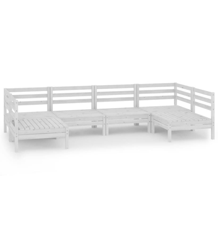 6-tlg. Garten-Lounge-Set Weiss Massivholz Kiefer