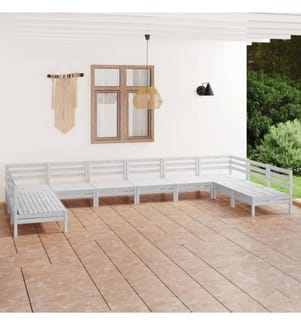 10-tlg. Garten-Lounge-Set Weiss Massivholz Kiefer