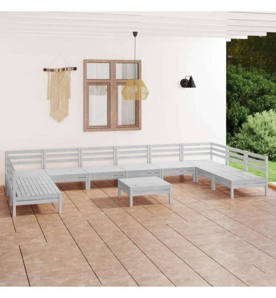 11-tlg. Garten-Lounge-Set Weiss Massivholz Kiefer