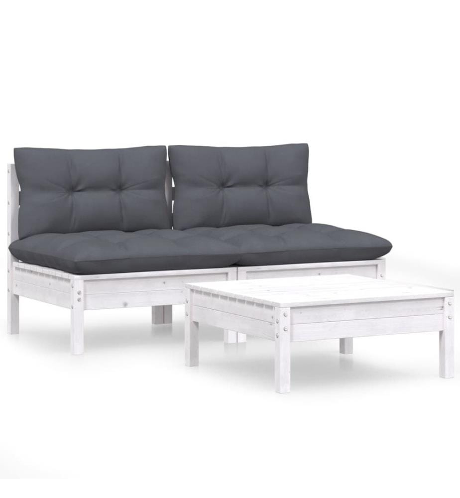 3-tlg. Garten-Lounge-Set mit Anthrazit Kissen Kiefernholz