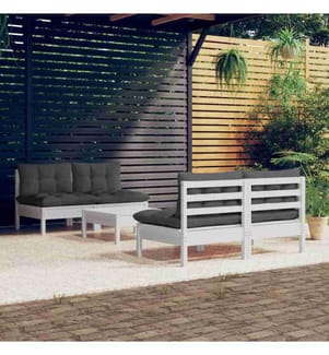 5-tlg. Garten-Lounge-Set mit Anthrazit Kissen Kiefernholz
