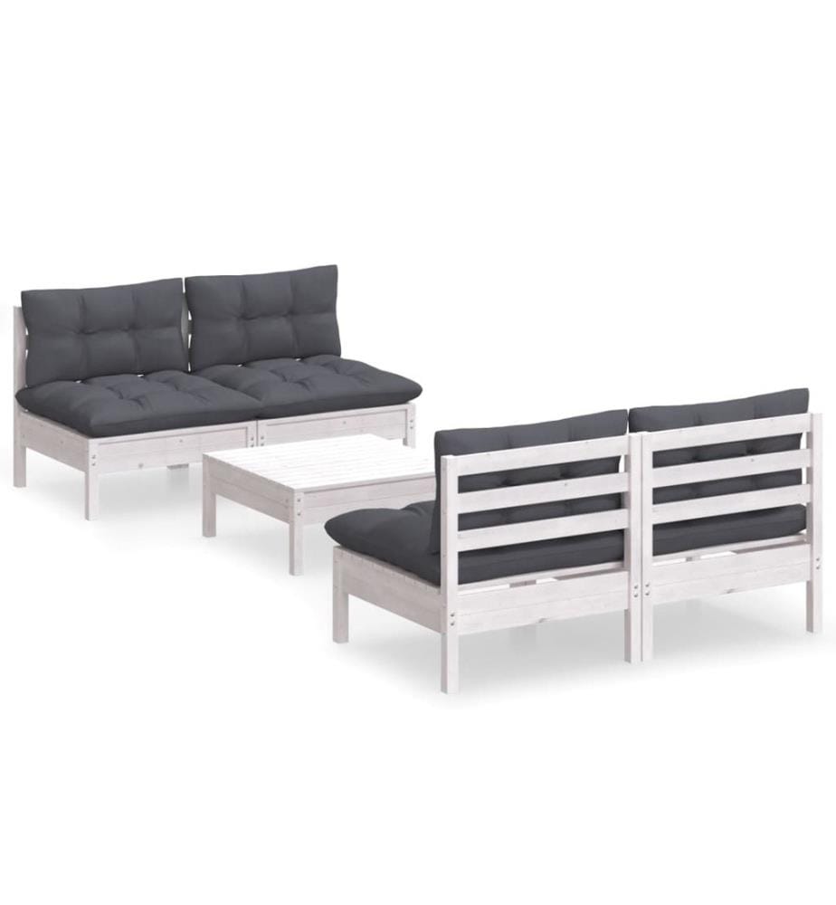 5-tlg. Garten-Lounge-Set mit Anthrazit Kissen Kiefernholz