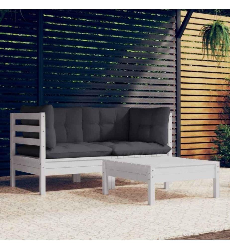 3-tlg. Garten-Lounge-Set mit Anthrazit Kissen Kiefernholz