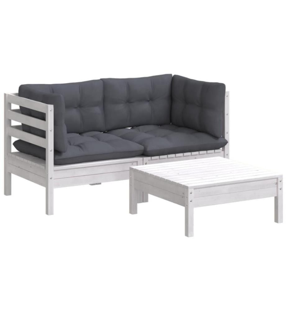 3-tlg. Garten-Lounge-Set mit Anthrazit Kissen Kiefernholz