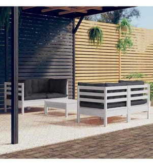 5-tlg. Garten-Lounge-Set mit Anthrazit Kissen Kiefernholz