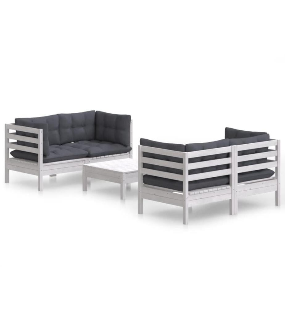 5-tlg. Garten-Lounge-Set mit Anthrazit Kissen Kiefernholz