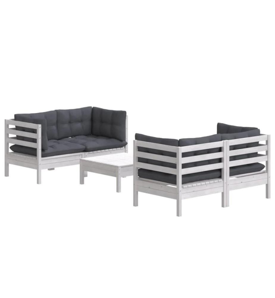 5-tlg. Garten-Lounge-Set mit Anthrazit Kissen Kiefernholz