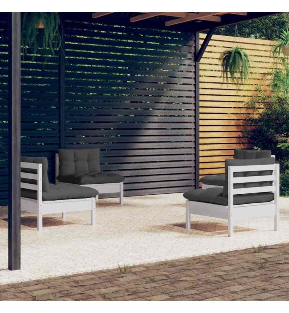 4-tlg. Garten-Lounge-Set mit Anthrazit Kissen Kiefernholz