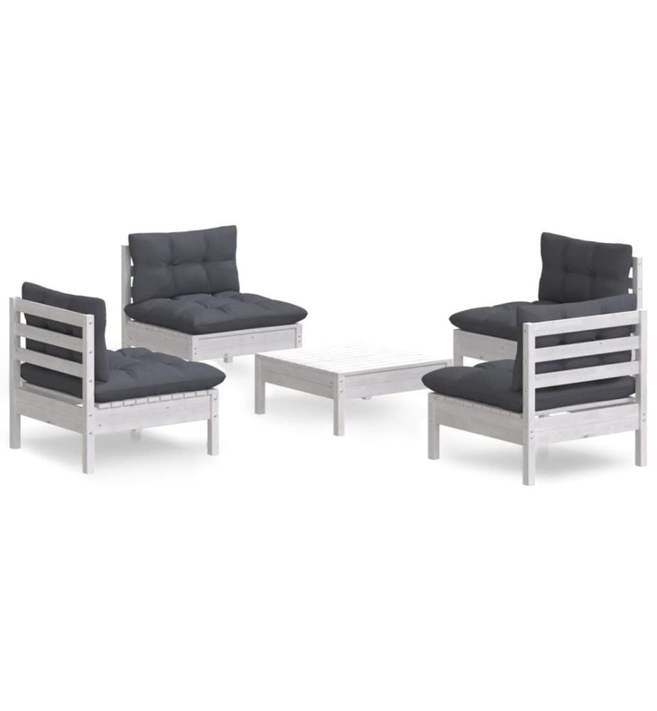5-tlg. Garten-Lounge-Set mit Anthrazit Kissen Kiefernholz