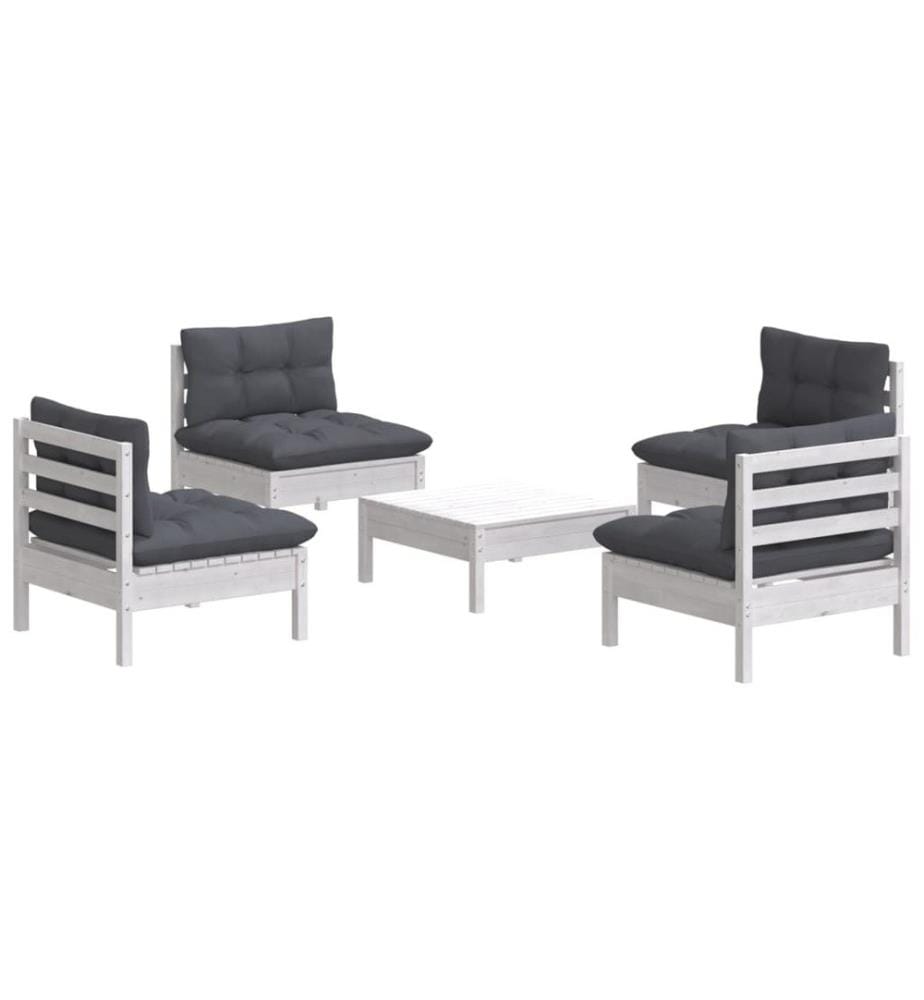 5-tlg. Garten-Lounge-Set mit Anthrazit Kissen Kiefernholz