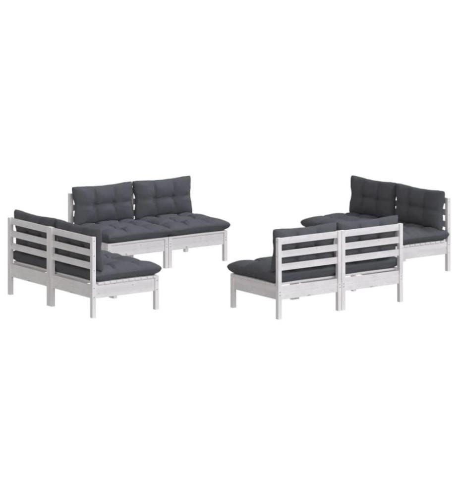8-tlg. Garten-Lounge-Set mit Anthrazit Kissen Kiefernholz