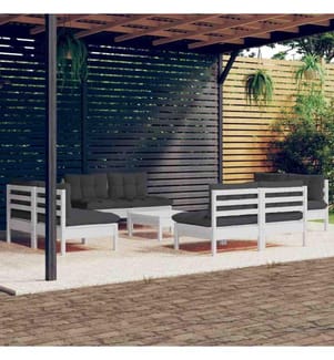 9-tlg. Garten-Lounge-Set mit Anthrazit Kissen Kiefernholz