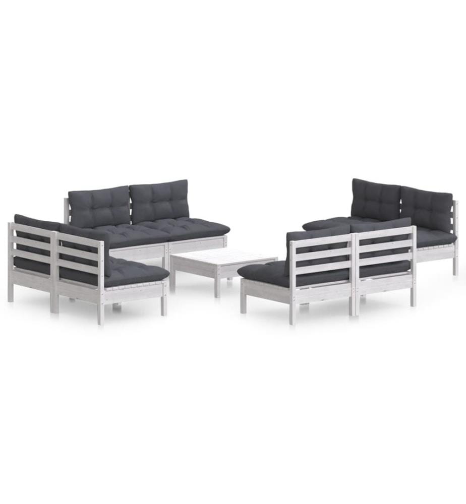 9-tlg. Garten-Lounge-Set mit Anthrazit Kissen Kiefernholz
