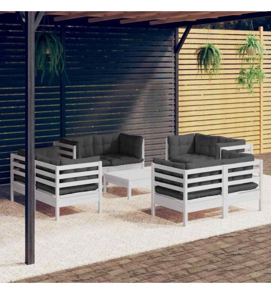 9-tlg. Garten-Lounge-Set mit Anthrazit Kissen Kiefernholz