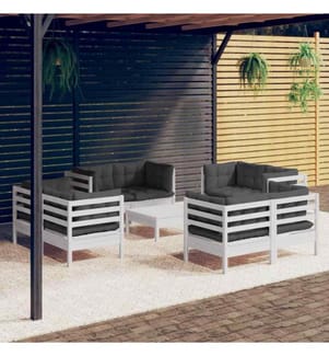 9-tlg. Garten-Lounge-Set mit Anthrazit Kissen Kiefernholz