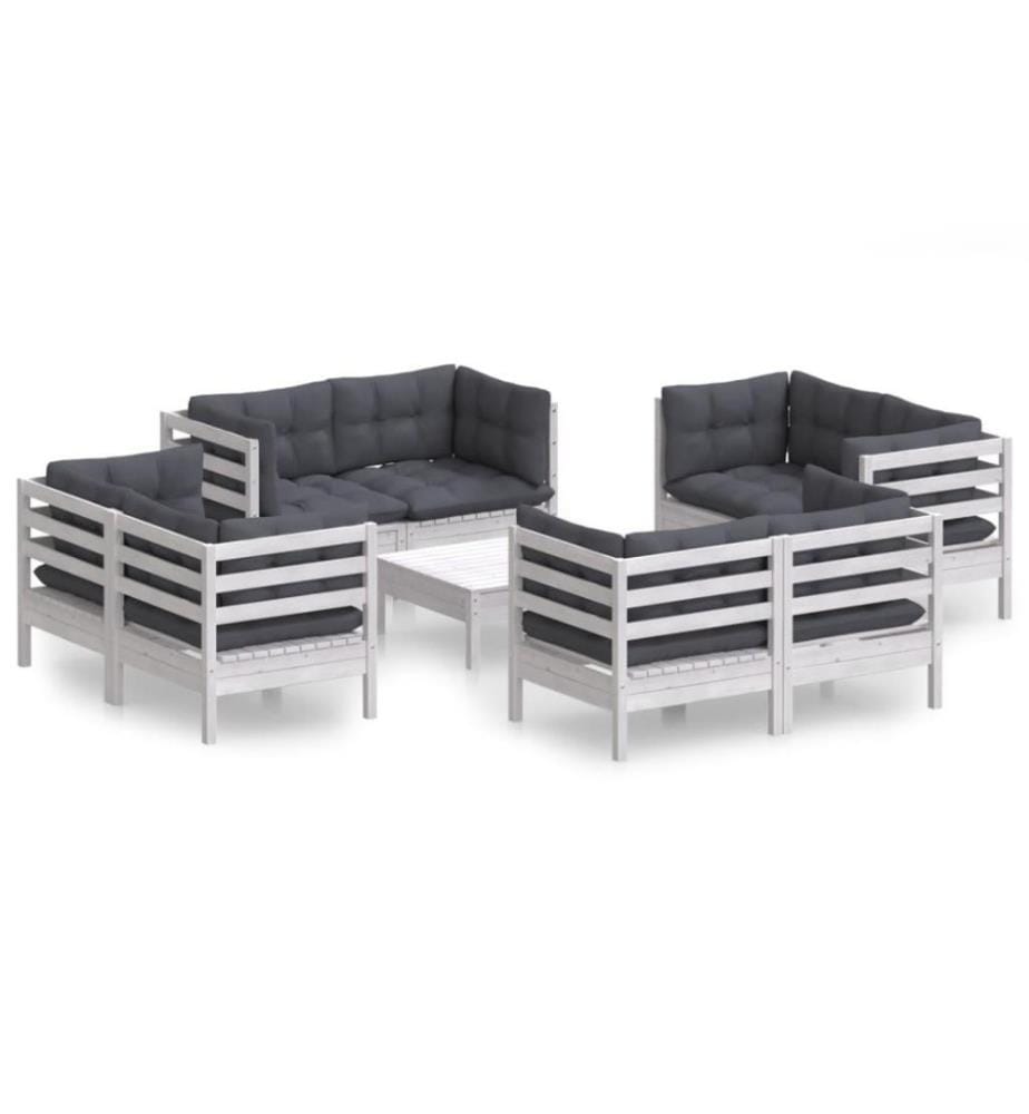 9-tlg. Garten-Lounge-Set mit Anthrazit Kissen Kiefernholz