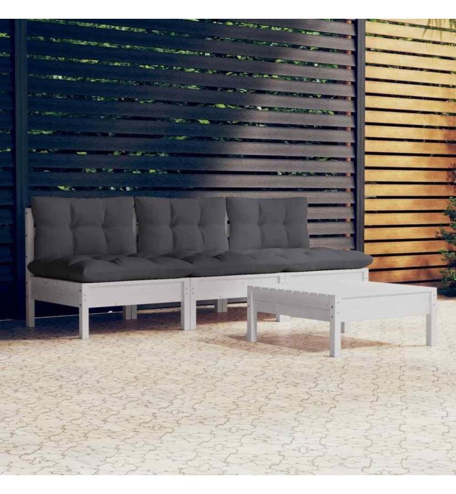 4-tlg. Garten-Lounge-Set mit Anthrazit Kissen Kiefernholz