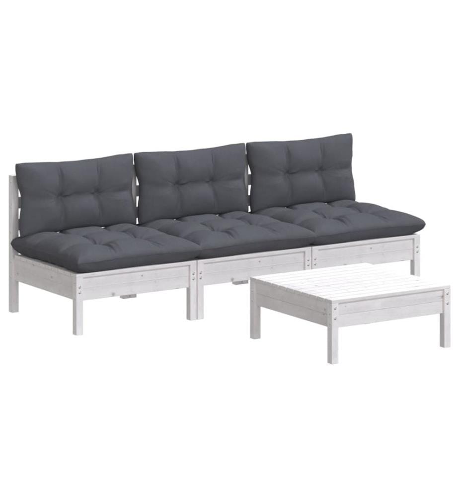 4-tlg. Garten-Lounge-Set mit Anthrazit Kissen Kiefernholz