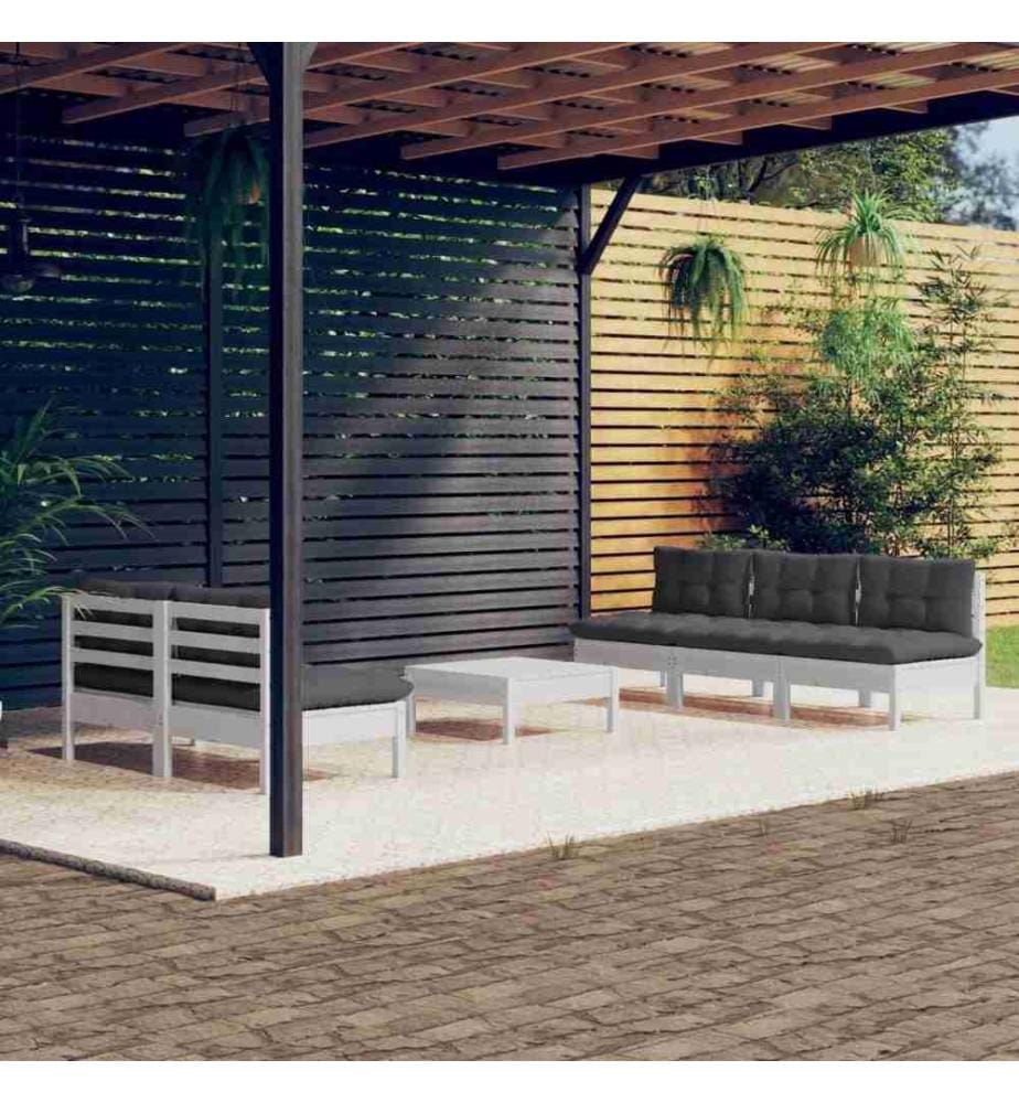 6-tlg. Garten-Lounge-Set mit Anthrazit Kissen Kiefernholz