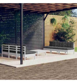 7-tlg. Garten-Lounge-Set mit Anthrazit Kissen Kiefernholz