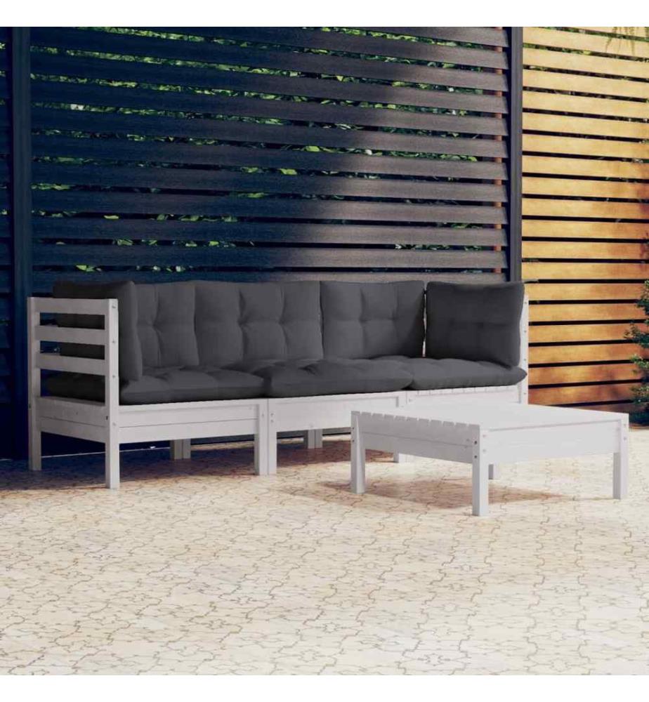4-tlg. Garten-Lounge-Set mit Anthrazit Kissen Kiefernholz