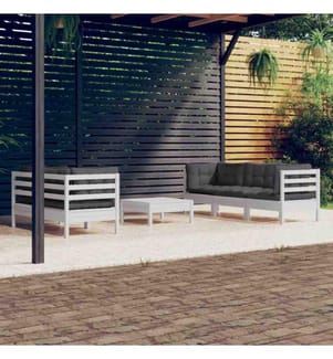 6-tlg. Garten-Lounge-Set mit Anthrazit Kissen Kiefernholz