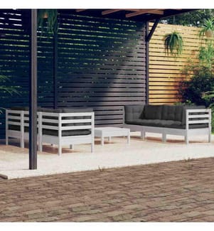 7-tlg. Garten-Lounge-Set mit Anthrazit Kissen Kiefernholz