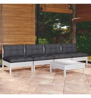 5-tlg. Garten-Lounge-Set mit Anthrazit Kissen Kiefernholz